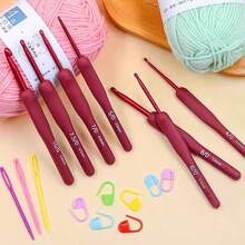 9pcs Crochet Hook Set, Red Crochet Hooks With Soft Grip Handles, Suitable For Beginners And Professionals, Includes Yarn, Knitting Needles, Etc. - Perfect For DIY Crafts, Knitting And Sewing Projects 2.0/2.5/3.0/3.5/4.0/4.5/5.0/5.5/6.0