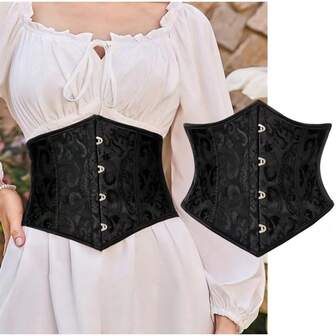 1pc Women's 4-Hook Jacquard Corset, Bust Lift, Waist Cincher, Suitable For Everyday Wear Halloween Costume