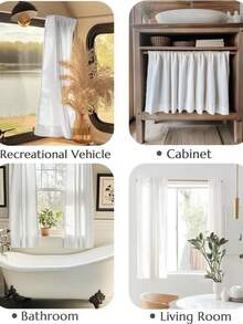 1pc Solid Color Kitchen Curtain, Linen Texture, Semi-Sheer Privacy Bathroom Window Curtain, Small Kitchen Cabinet Curtain