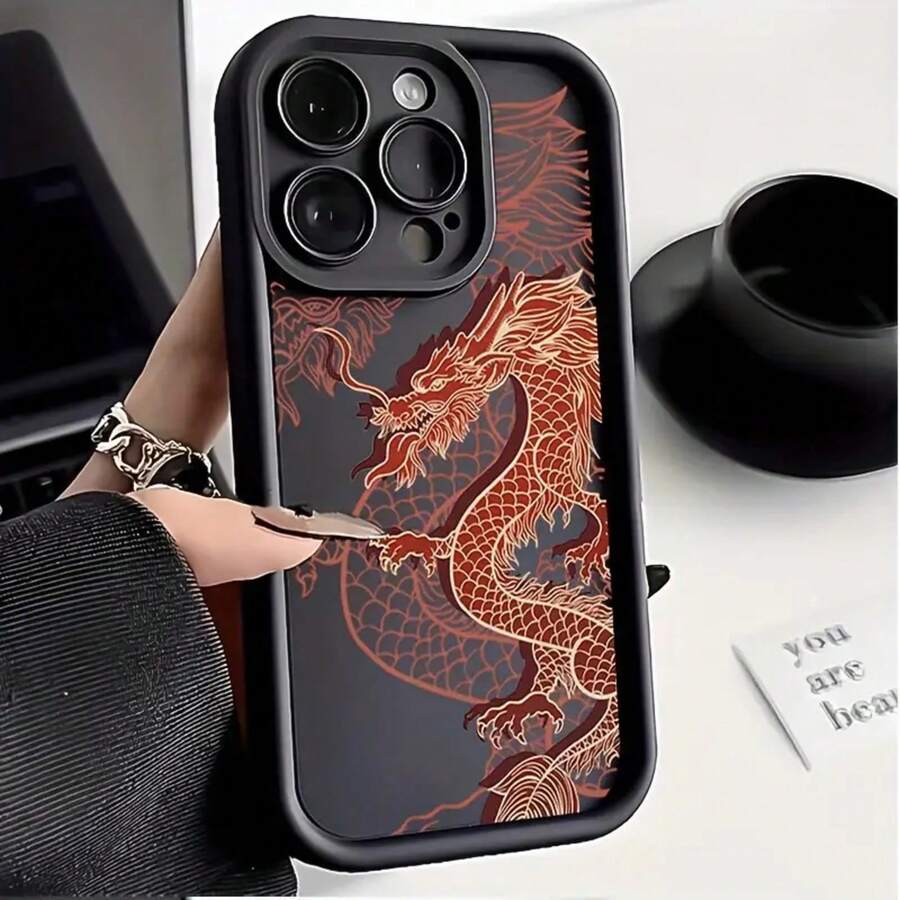 Stylish Dragon Pattern Frosted Phone Case, Compatible With IPhone 11/12/13/14/15/16 Pro Max/XR/XS/X/7/8 Plus/SE 2020Suitable For IPhone 17 Air - 黑色 - 查看 1