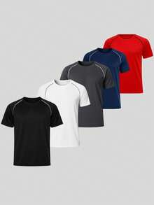 Kit 5 Men's Dry Fit Sports T-Shirts Comfortable For Training And Everyday Life - Black White Lead Red Navy - View 1