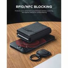- Airtag Cartera para Hombre RFID Bloqueo Tarjetero para Caballero, regalos billeteras de hombres con llavero dia del padre porta minimalista Wallet negro - Negro + Minimalista - Ver 4