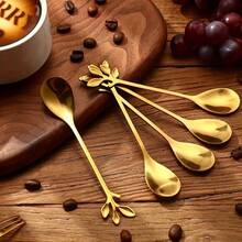 2/6/12/20 Piece Stainless Steel Coffee And Dessert Spoon Set With Leaf Decoration - Suitable For Coffee, Tea And Desserts - Mini Dessert Spoons, Ice Cream Scoops, Dishwasher Safe, Suitable For Mixing, Appetizers - Home, Party, Wedding, Holiday, Elegant Tableware | Stainless Steel Spoons
