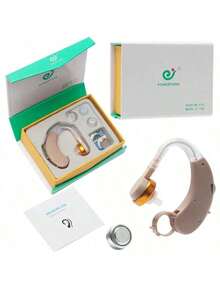Audífono Retroauricular para Personas Mayores, Amplificador de Sonido para Pérdida Auditiva, Audífono para Adultos con Discapacidad Auditiva, Ajuste de Volumen, Kit Completo con Tapones y Pilas, Fácil de Usar - Caqui - Ver 2