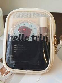 1pc Large Capacity Transparent Mesh Waterproof Cosmetic Bag, Portable Travel Toiletry Bag, Elegant Makeup Organizer, Lightweight And Compact For Skincare And Makeup On The Go - Multicolor - View 8