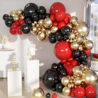 Black Gold Red Balloons Garland Arch Kit, 111Pcs Latex Balloons Different Sizes 18 12 10 5 Inch For Party Decorations, Wedding Backdrop, Birthday, Baby Shower, Graduation