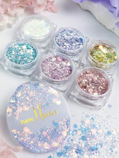 6 Bottles Mermaid Coloured Glitter Sequin Fillers,Chunks Flake For Epoxy Resin Mold Filling Materials, DIY Craft Supplies For Art Projects Decor, Jewelry Casting Supplies