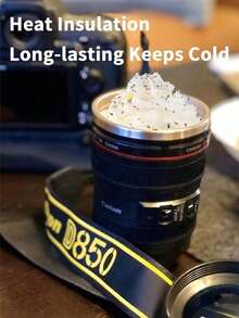 Camera Lens Coffee Mug Interesting And Creative Birthday Gift Portable Gift Cup Creative Camera Lens Cup Camera Lens Shaped Mug Heat-Insulating Summer Insulated Cold Ice Coffee Mug With Lid Insulated Bottle For Outdoor Travel And Camping For Male/Female Students Or Couples Photographers Household Items Outdoor Hiking Black