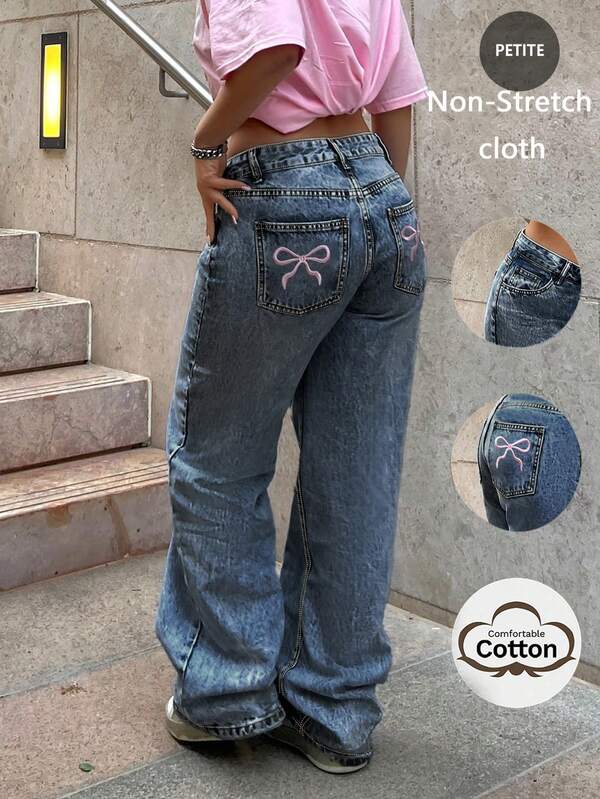 Jeans de pierna recta y ajuste holgado con lazo en el bolsillo trasero, estilo Y2K para mujeres, nuevo artículo de llegada transfronteriza europea y americana