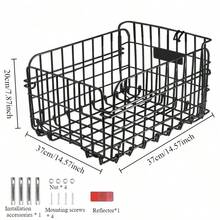 Składany koszyk z odblaskową płytą, szybko składany tylny koszyk rowerowy - wytrzymały, czarny metalowy bagażnik z odblaskowym światłem tylnym i bezpiecznym paskiem, łatwy montaż do większości rowerów, rozwiązanie do przechowywania rowerów. Elegancki, czarny koszyk z odblaskową funkcją bezpieczeństwa.