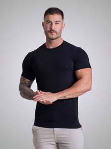 Men's Basic T-Shirt Egyptian Cotton Premium Slim Fit Shirt - 黑色 - 查看 1