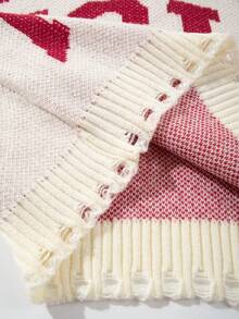 做旧破洞流苏下摆休闲宽松男女通用针织衫，饰有英文字母和星星印花，圆领，落肩，长袖，秋冬街头风。 - 杏色 - 查看 10