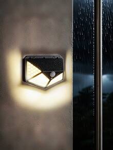 100 LED Solar Powered 4-Sided Wall Light, Wireless Outdoor Lighting, Motion Sensor, Waterproof, Windproof, For Home, Garden, Yard, Park - Multicolor - View 1
