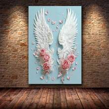 1pc Angel Wings Canvas Art With Floral Accents - Framed, Ready To Hang Wall Decor For Home, Office, Living Room, Bedroom -Pastel Colors, Perfect Holiday Gift, Hanging Decor - 白色 - 查看 5