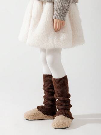 1 par de calentadores de piernas con volantes gruesos y cálidos para niñas, calentadores de piernas hasta la rodilla para niños para otoño/invierno