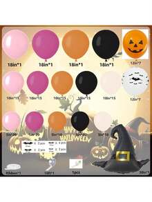 189pcs Halloween Balloon Garland Arch Set With Spider Ghost Hat Foil Balloons Pink Black Orange Sand White Balloons For Halloween Horror Costume Party Decorations