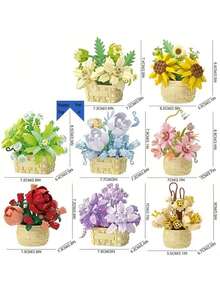Flower Basket Building Block Set, Roses, Sunflowers, Succulent Flower Pot Decor, Educational Constructing Toy, Kids Building Toy, Gift For Boys & Girls, Birthday & Party Gift - Multicolor - View 7