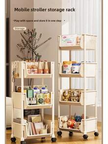 3/4/5-Tier Wheeled Multi-Purpose Cart, Compact And Practical Space-Saving 5-Tier Organizer, Modular Removable Storage Rack, Rolling Plastic Storage Cart With Wheels, Multifunctional Kitchen And Office Use, Floor-Mounted Wheeled Stand, Rolling Storage Rack, Freestanding Simple Home Multi-Tier Organizer - Multicolor - View 6