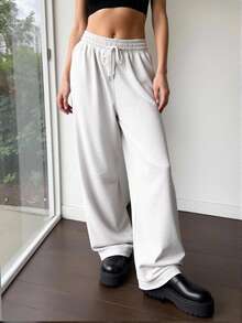 Quần nỉ nữ dáng rộng, dây rút, kiểu dáng mới Thu/Đông, lót dày ấm áp, họa tiết hoa màu xám nhạt, phong cách retro sinh viên, phù hợp cho thể thao, công sở, lễ tốt nghiệp, tựu trường và các dịp khác, cũng thích hợp cho giáo viên mặc. - Màu Xám nhạt - Xem 3