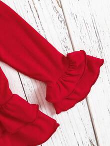 Red Plaid Flared Pants Girls Outfits, Fashionable Girls Tracksuit Sets, Round Neck Long-Sleeved Plaid Flared Pants Two Pieces Set Girls Coord Set