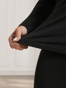 1pc Women Autumn/Winter Thermal Lined Crew Neck Long Sleeve Slim Fit Casual Activewear Base Layer Top, Versatile - Black - View 5