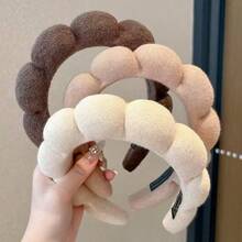 3个云朵形海绵，亚麻纹理发带，宽边发饰，适用于洗脸、沐浴、化妆、水疗、运动等场合，头饰/头饰配件