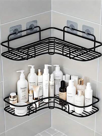 1pc Large Stainless Steel Bathroom Corner Rack, Punch-Free Corner Rack, Bathroom Rack, Drill-Free Metal Storage Rack For Bathroom, Kitchen And Dorm, Space Saving, Outdoor Storage Cabinet Rack, Punch-Free Triangle Storage Rack Bathroom Accessories Rack, Wall-Mounted Toilet Storage Cabinet, Bathroom Accessories, Shampoo, Lotion, Cosmetics Storage Rack,