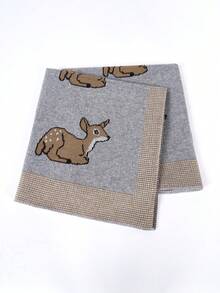 1 件婴儿针织毯，卡通鹿图案，100% 纯棉，婴儿舒适盖毯，适合日常使用 - 白色 - 查看 6