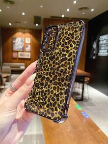 1 pieza Funda protectora de teléfono con estampado de leopardo y chapado electrolítico a prueba de golpes, compatible con Apple, Infinix, OPPO, VIVO, Realme - Negro - Ver 10