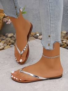 1 Par de Chinelos Femininos com Tira em V Decorada com Strass, Estampa de Letra com Sola de Madeira Macia, Design Antiderrapante e Resistente ao Desgaste, Estilo de Praia e Férias, Adequado para Uso Diário e Passeios