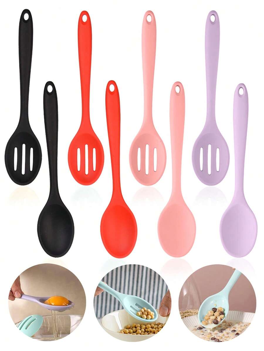 1件套硅胶勺子和滤网，沙拉勺，汤勺，餐勺，不粘厨具搅拌滤网，耐高温硅胶烹饪勺，用于搅拌、烘焙、烤制、品尝、烹饪和盛菜。您可以用它来炖菜、舀咖啡、茶、沙拉、酱汁、糖、盐、蜂蜜