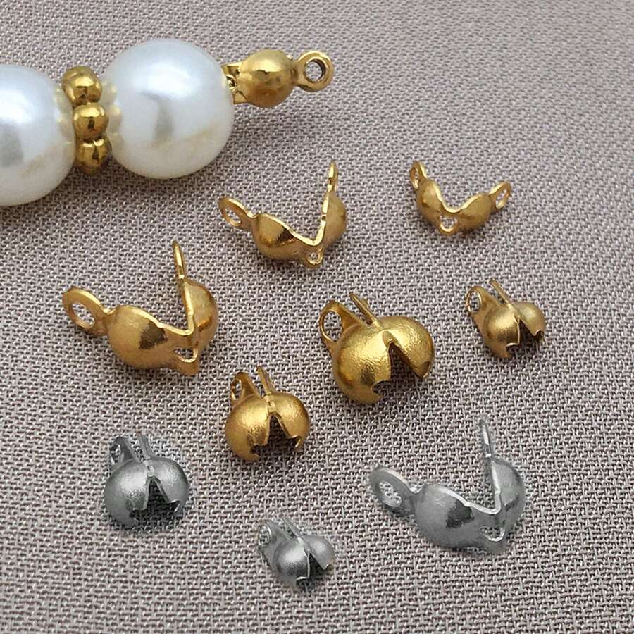20/50pcs Stainless Steel Bead Tips Calotte Ends Clamshell Knot Cover Fold-Over Bead Tips For DIY Jewelry Craft Making Accessories