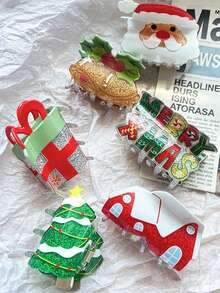 Christmas Half-Bundle Hairpins, Cute Shark And Tree-Shaped Hairpins, Featuring Elements Such As Santa Claus, Christmas Tree, Bells, And Christmas Greetings. Hair Accessories - Perfect For Christmas, Christmas Headwear, Christmas Gifts, Christmas Decorations.