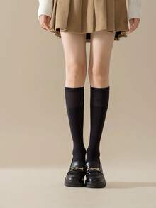 1双女士秋季过膝袜，高筒防滑修身纯色小腿袜，舒适袜子