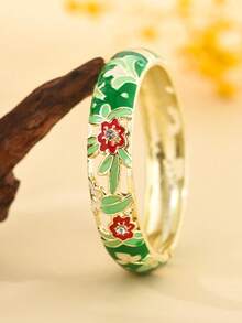 1 pieza Nuevo brazalete de estilo bohemio de moda con esmalte de flor enchapado en oro, adecuado para joyería de mujeres y niñas