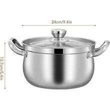 Olla de Acero Inoxidable de 24cm, Olla para Sopa, a Prueba de Derrames, con Tapa de Vidrio de Doble Asa para Utensilios de Cocina - 1 - Ver 7