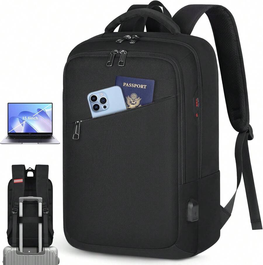 Lubardy Mochilas para Hombre y Mujer Mochila para Laptop 15,6 Pulgadas Mochila Viaje Mochilas Resistente al Agua Negra para Juveniles Universitaria - Negro - Ver 1