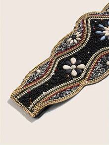 1 Piece Fashion Temperament Bohemian Hand Beaded Belt Elegant Elastic Wide Belt Classic Dress Coats Belt Ladies Party Banquet Holiday Gift - 藍色 - 查看 10