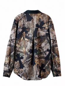 Áo sơ mi dài tay cài nút kiểu dáng thường ngày, họa tiết rằn ri chéo, in kỹ thuật số, phong cách sinh viên, unisex, phong cách đường phố, thích hợp cho mùa xuân/thu. - Đồng - Xem 4