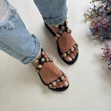 Women's Luxury Flat Sandal With Embellished Details In Turquoise Blue, Elegant Blogger - Black - View 2