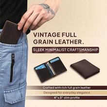 Cartera Plegable Vintage Tarjetero Organizador de Dinero Cartera Minimalista Para Hombres y Mujeres Piel Autntica Diseo Delgado Cartera Clsica Organizador Compacto Marrn - marrón - Ver 6
