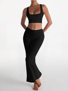 XLLAIS Áo hai dây crop màu đen gợi cảm, áo hai dây cổ vuông thời trang, co giãn, ôm sát, thích hợp mặc thường ngày cho nữ mùa hè. - màu đen - Xem 6