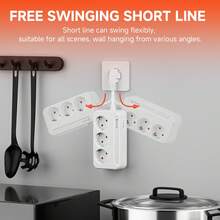 1pc Vertical Compact Schuko Power Strip, 3 German Standard Outlets, 2500W HighPower Extension Cord With One-Touch Switch, Space Saving Desktop Socket ForHome Office - EU E Type Plug(220-240V) - View 9