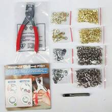 100/202/402 件 6mm 鸡眼铁钳金属按扣套装、金银鸡眼铁钳、紧固件钳、缝纫和工艺打孔工具套件、五爪扣安装套件、无按钮铆钉、手压钳按扣、按扣、索环工具套件、金属鸡眼和金银垫圈、鸡眼和索环手动压接套件，适用于皮革/皮带/鞋子/工艺品 - 彩色 - 查看 8