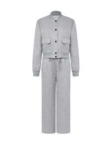 2pcs/Set Women Casual Jacket And Straight Leg Pants - Grey - View 3