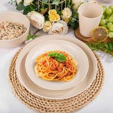 16/32pcs Kitchen Wheat Straw Large Size Dinnerware Set, Service For 4/8, Unbreakable Modern Dish Set-Dinner Plate/Dessert Plate/Cereal Bowl/Cup, Lightweight Tableware, Perfect Camping And Everyday Use - 白色 - 查看 5