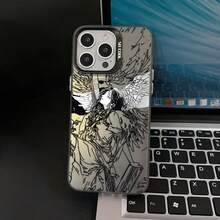 Funda de Teléfono Ángel de Arte Negro para Modelos de  16, 15, 14, 13, 12, 11 Pro Max, X, XR, XS Max, 8 y 16 Plus con Cubierta Trasera Mate 4C0C - Colores mixtos - Ver 7