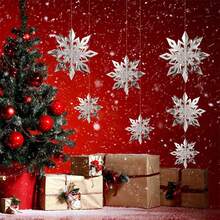 Decoración navideña de copos de nieve, 6 uds., adornos colgantes de copos de nieve de papel 3D para árbol de Navidad, decoración del hogar de Año Nuevo del país de las Maravillas de invierno - Azul - Ver 9