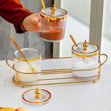 3pcs Luxury Spice Jars Kitchen Storage Condiment Containers Set, Includes 3 Jars And 1 Spoon