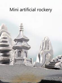 Acessórios de Bonsai de Estilo Chinês Artístico para Paisagismo de Jardim, Decoração de Paisagem de Jardim com Pato e Água, Simulação de Micro Paisagem com Montanha, Pavilhão, Ponte e Cenário de Água em Resina